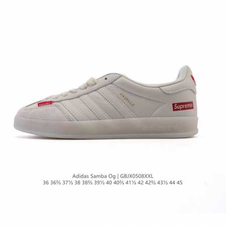 公司级 阿迪达斯 Adidas 中性三叶草Gazelle系列休闲鞋男女经典运动鞋，鞋身柔软皮革材质和简单百搭的特点，让 Gazelle 一直活跃在街头。T字鞋头 - 点击图像关闭