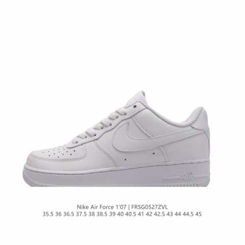 头层皮 耐克 Nike Air Force 1 '07 Low 空军一号含气垫 低帮百搭厚底增高休闲运动板鞋。柔软、弹性十足的缓震性能和出色的中底设计，横跨复古
