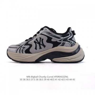 公司级 美职棒 Mlb Bigball Chunky Curve 纽约洋基队厚底增高老爹鞋男女复古鞋中性纽约洋基队休闲经典运动鞋。加厚鞋底，侧面有撞色Ny标识，