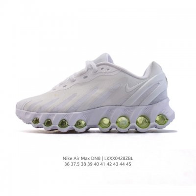 公司级 耐克 Nike Air Max Dn8 全掌气垫科技运动跑步鞋Fq7860-005。鞋款采用醒目渐变织物和动态波浪状结构鞋面，搭配黑色中底和外底，以及迷