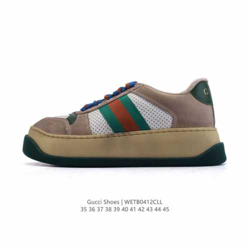 公司级 古驰男女鞋 Gucci Screener系列做旧脏脏鞋 闪钻鞋面时尚厚底增高复古板鞋潮运动鞋，复古学院风款式与融入怀旧运动服风格的面料风靡数十年，不同风