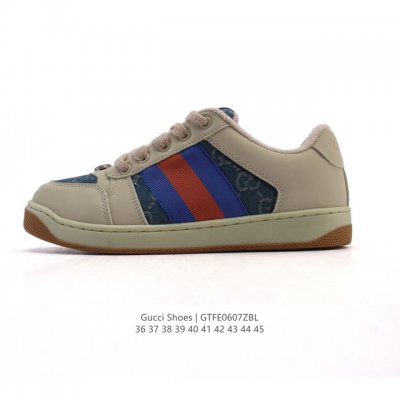 公司级 古驰男女鞋 Gucci Screener系列做旧脏脏鞋 时尚厚底增高复古板鞋潮运动鞋，复古学院风款式与融入怀旧运动服风格的面料风靡数十年，不同风格演绎出