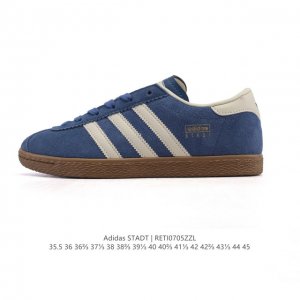 新品 阿迪达斯 Adidas Stadt 舒适透气 百搭潮流 复古时尚 德训鞋 柔软舒适 防滑耐磨 低帮 运动板鞋 男女同款。休闲鞋特色：设计师大胆选择粉色打底