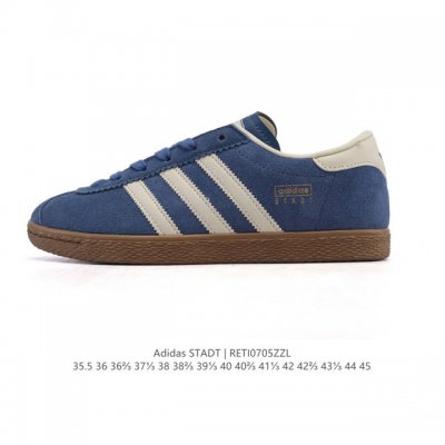 新品 阿迪达斯 Adidas Stadt 舒适透气 百搭潮流 复古时尚 德训鞋 柔软舒适 防滑耐磨 低帮 运动板鞋 男女同款。休闲鞋特色：设计师大胆选择粉色打底