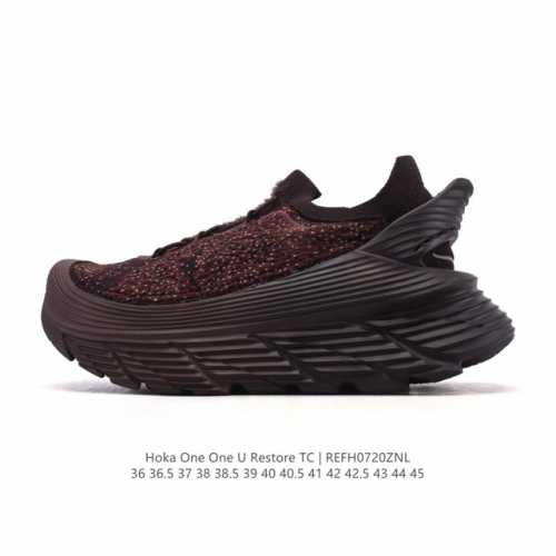 公司级 Hoka One One Restore 弹性舒适减震防滑 低帮 涉溪鞋 休闲跑步鞋 男女同款 一脚蹬 厚底增高运动跑步鞋。简评一下：1.做工：很细致，