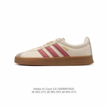 Adidas T头鞋 阿迪达斯 Vl Court 2.0 Shoes 运动休闲板鞋小白鞋，这款t形鞋头运动鞋,力求无论球场或街头,皆显耀眼出众。采用绒面革和牛皮 - 点击图像关闭