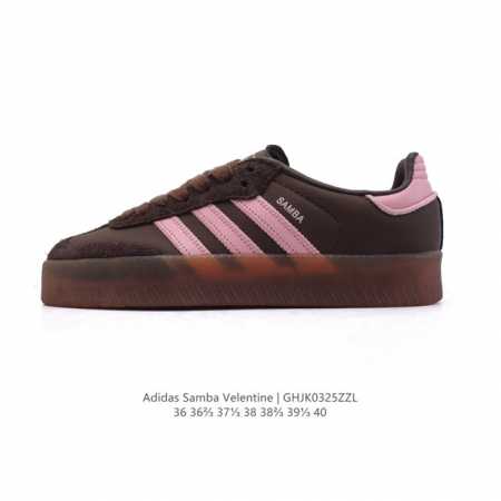 140 adidas/阿迪达斯 女款运动鞋 三叶草Samba Velentine 休闲鞋 德训鞋 复古板鞋经典运动鞋。一款阿迪达斯的Samba面包鞋，该鞋具有厚 - 点击图像关闭