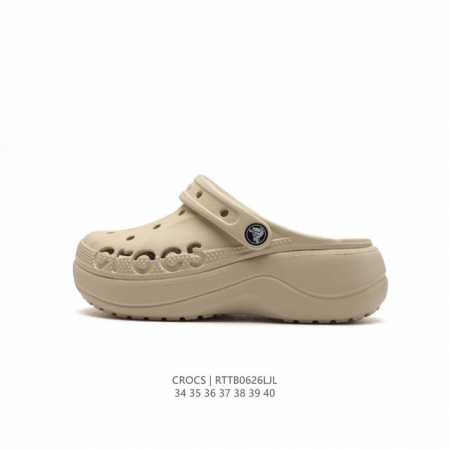 Crocs 沙滩洞洞鞋 女休闲厚底增高凉拖鞋 卡骆驰杨幂同款凉鞋 厚底增高凸显大长腿沙滩鞋 选择尺码时 建议选大一码 脚感更舒适 这款不带鞋盒 类型：女鞋 尺码 - 点击图像关闭