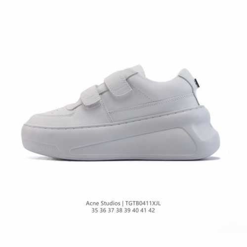 新款公司级 欧阳娜娜同款Acne Studios 2025早春新款笑脸魔术贴小白鞋 经典又新仪 魔术贴厚底增高运动休闲鞋 一眼就种草的小白鞋 无敌好搭配不挑季节