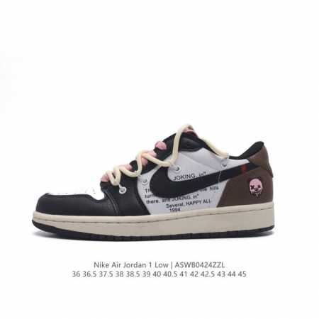 Nike 耐克 原楦原纸版开发版型，采用牛培移膜软皮革材质鞋面，中底注胶孔内置真sole气垫耐克nike Air Jordan 1 Low Gs White B - 点击图像关闭