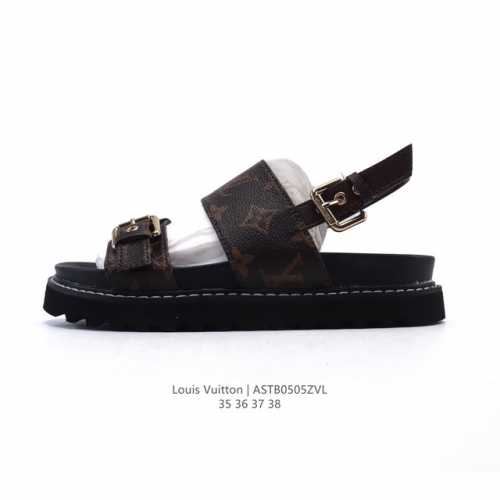 lv 路易威登Louis Vuitton 大Logo印花 厚底增高休闲凉鞋 众多明星网红上脚 鞋面采用牛皮材质 扣饰经过防氧化防腐蚀处理 原版大扣 并非市场上的