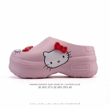 阿迪达斯 Adidas Adifom Hello Kitty 猫 蝴蝶结装饰品 夏季沙滩涉水百搭休闲拖凉拖鞋 超厚底增高 女鞋包头凉拖鞋。采用超轻95% 注塑 - 点击图像关闭