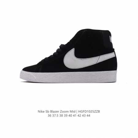 耐克Nike Blazer Mid 开拓者系列 高帮百搭休闲运动板鞋Nike Blazer通过配色和材质的变换，演绎出了无数的版本。配出当下流行的阴阳元素。呈现 - 点击图像关闭