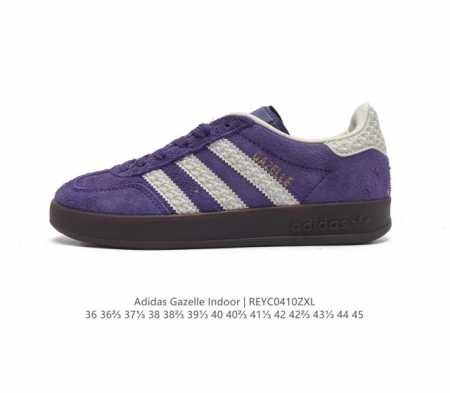 阿迪达斯 Adidas Originals Gazelle Indoor 复古三叶草防滑透明橡胶板鞋经典运动鞋。这款经典鞋,忠于原版设计,缀撞色三条纹和鞋跟饰片 - 点击图像关闭