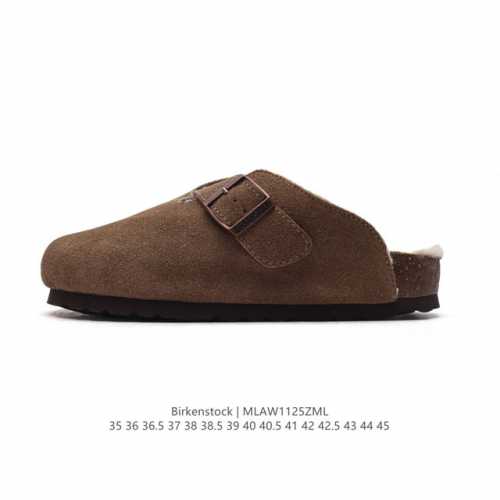 公司级 德国百年知名鞋履品牌 博肯birkenstock Boston Vl 勃肯绒面 加绒加毛 秋冬新款 金属针扣软木底包头拖鞋 牛皮革质地柔软 搭配可调节鞋