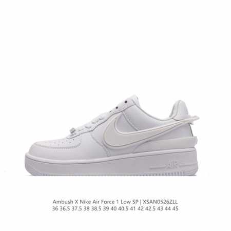 耐克 空军一号 Af1 低帮休闲板鞋 Ambush X Nk Air Force 1'07 Low Sp 空军一号联名标志性的swoosh延伸至鞋跟之外，鞋舌和 - 点击图像关闭