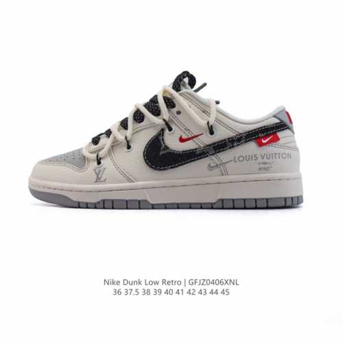 公司级 耐克 Nike Dunk Low Retro 运动鞋 2025 新年复古板鞋 路易威登联名 解构绑带 双鞋带 。作为 80 年代经典篮球鞋款，起初专为硬