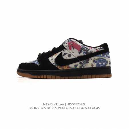 真标 耐克 Supreme X Nike Sb Dunk 重磅联名运动滑板鞋 鞋款是supreme 与 Rammellzee 合作的延伸，因此大面积的艺术风格印 - 点击图像关闭