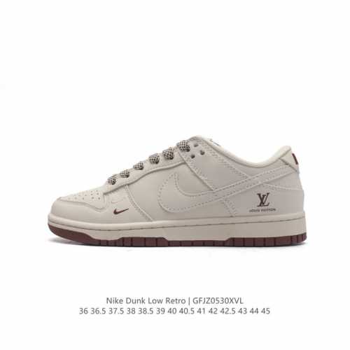耐克 Nike Dunk Low Retro 运动鞋复古板鞋，路易威登 联名 作为 80 年代经典篮球鞋款，起初专为硬木球场打造，后来成为席卷街头的时尚标杆，现