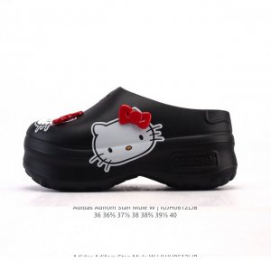 阿迪达斯 Adidas Adifom Hello Kitty 猫 蝴蝶结装饰品 夏季沙滩涉水百搭休闲拖凉拖鞋 超厚底增高 女鞋包头凉拖鞋。采用超轻95% 注塑