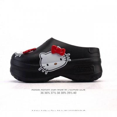 阿迪达斯 Adidas Adifom Hello Kitty 猫 蝴蝶结装饰品 夏季沙滩涉水百搭休闲拖凉拖鞋 超厚底增高 女鞋包头凉拖鞋。采用超轻95% 注塑