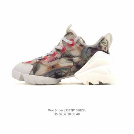 Dior迪奥 男女同款老爹跑步鞋 D-Connect 氯丁橡胶运动鞋 厚底增高老爹鞋 外贸平台专供。官方19Ss走秀款 采用透明橡胶镶片设计 高弹力透气针织面， - 点击图像关闭