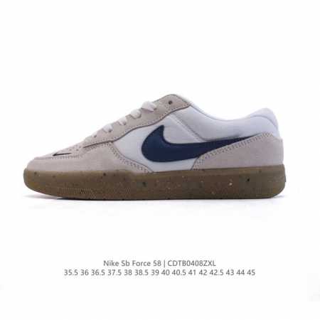 耐克Nike Sb Force 58 运动滑板鞋。这是一款将前沿创新带入街头的单品，它具有硫化杯底，具有出色的耐用性和灵活性。使用柔软皮革和帆布拼接，在饰面上放 - 点击图像关闭