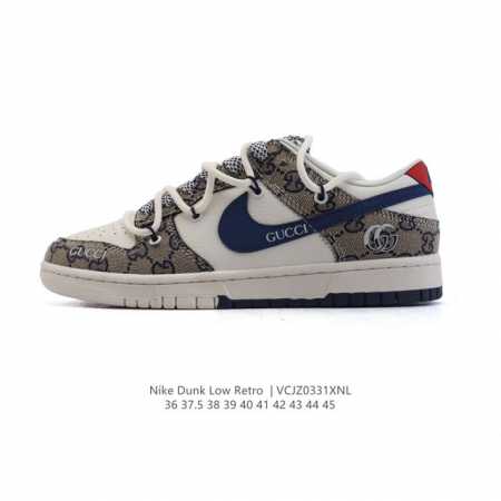 公司级 耐克 Nike Dunk Low Retro 运动鞋复古板鞋 2025年新款 新年鞋子 解构绑带 双鞋带 Gucci联名。 作为 80 年代经典篮球鞋款 - 点击图像关闭