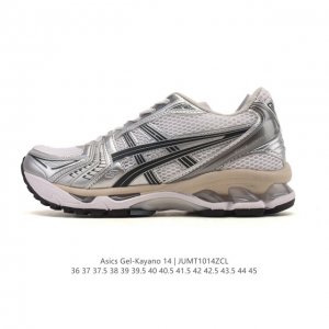 真标 亚瑟士 Asics Gel-Kayano 14 运动休闲透气专业缓震慢跑鞋。采用工程弹性双层再生网格密度鞋面材质，后跟3D可视Gel缓震乳胶物料，升级Ff