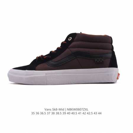 万斯Vans范斯 经典系列 Sk8-Mid 中帮帆布拼接鞋 休闲运动硫化板鞋 情侣鞋时尚复古男女鞋。 类型：男女鞋 码数：35-44含硫化 编码：Nbkw080 - 点击图像关闭