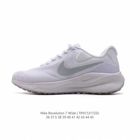 耐克 Nike Revolution 7 Wide 男女子公路跑步鞋 宽版 厚底增高老爹鞋透气网面运动鞋。采用柔软缓震设计，具有出色支撑力，为你开启跑步新境界。 - 点击图像关闭