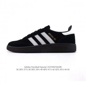 阿迪达斯 Adidas Handball Spezial 低帮三叶草学院风复古休闲板鞋 德训鞋 橡胶底柔软皮革经典运动鞋板鞋。圆头、缝合拼接设计、正面绑带、鞋舌