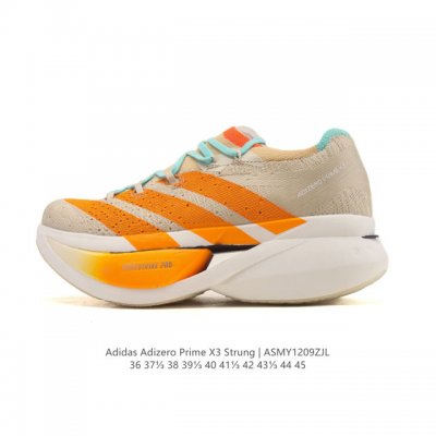 新品公司级 Adidas Adizero prime X3是阿迪达斯推出的一款专业跑步鞋，主打轻量化设计和双碳板结构，适合追求速度与科技体验的跑者。双碳板结构：