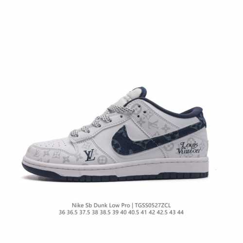 真标 耐克 Nike Sb Dunk Low Pro X Lv 路易威登 联名 复古低帮休闲运动滑板板鞋。采用脚感柔软舒适zoomair气垫，有效吸收滑板等极限