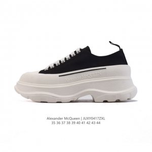 意大利高奢品牌-亚历山大 麦昆 Alexander Mcqueen Sole Sneakers 低帮时装厚底显高百搭休闲松糕跟板鞋 男女式小白鞋 厚底增高帆布运