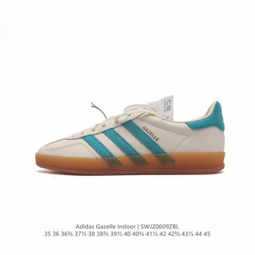 阿迪达斯 Adidas Originals Gazelle Indoor 复古三叶草防滑透明橡胶板鞋经典运动鞋。这款经典鞋,忠于原版设计,缀撞色三条纹和鞋跟饰片