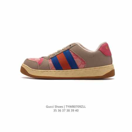 特价 古驰女鞋 Gucci Screener系列做旧脏脏鞋时尚厚底增高复古板鞋潮运动鞋，复古学院风款式与融入怀旧运动服风格的面料风靡数十年，不同风格演绎出的协奏 - 点击图像关闭