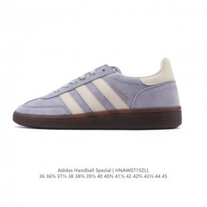 公司级 阿迪达斯 Adidas Handball Spezial 低帮三叶草学院风复古休闲板鞋 德训鞋 橡胶底柔软皮革经典运动鞋板鞋。圆头、缝合拼接设计、正面绑
