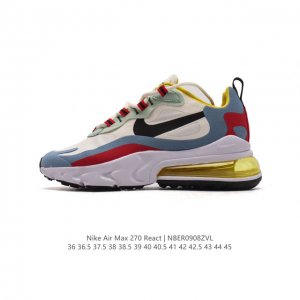 耐克nike Air Max 270 React 缓震气垫休闲运动鞋，具备时尚风格和舒适感受，演绎未来风范。柔软泡棉中底搭载大体积 Max Air 气垫，造就传