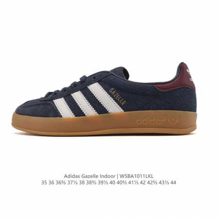 阿迪达斯 Adidas Originals Gazelle Indoor复古三叶草防滑透明橡胶板鞋经典运动鞋。这款经典鞋,忠于原版设计,缀撞色三条纹和鞋跟饰片。 - 点击图像关闭