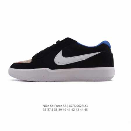 耐克Nike Sb Force 58 运动滑板鞋。这是一款将前沿创新带入街头的单品，它具有硫化杯底，具有出色的耐用性和灵活性。使用柔软皮革织物拼接，在饰面上放置 - 点击图像关闭