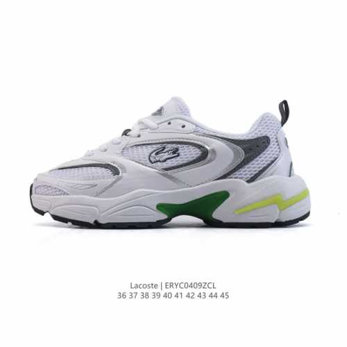 Lacoste 时尚户外休闲潮流系列运动鞋 厚底增高老爹鞋 广东大厂品质全新工艺升级 品质毋庸置疑 全新原厂包装鞋盒 透气网面鞋面，搭配防臭防腐真皮乳胶鞋垫，给