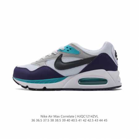 耐克 Nike Air Max Correlate 气垫缓震耐磨运动鞋时尚潮流休闲透气跑步鞋，选用网眼鞋面，脚感舒适透气。鞋舌、鞋侧及后跟处饰有品牌标识，简约大 - 点击图像关闭