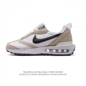 耐克 Nike Air Max Dawn 黎明系列 低帮气垫百搭休闲运动慢跑鞋，从配色上彰显出浓厚的复古气质。最大的亮点当属鞋型设计上加入结构元素，汲取1984