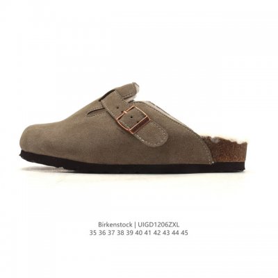 公司级 加绒加厚 德国百年知名鞋履品牌 勃肯Birkenstock Boston Suede Shearling 波士顿系列休闲家居棉拖鞋 低帮牛皮绒面革复古软
