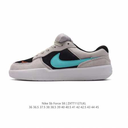 耐克nike Sb Force 58 运动滑板鞋。这是一款将前沿创新带入街头的单品，它具有硫化杯底，具有出色的耐用性和灵活性。使用柔软皮革和帆布拼接，在饰面上放 - 点击图像关闭