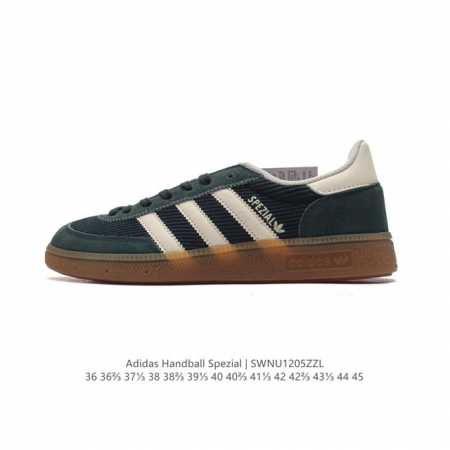 阿迪达斯 Adidas Handball Spezial 低帮三叶草学院风复古休闲板鞋 德训鞋 橡胶底柔软织物鞋面经典运动鞋板鞋。圆头、缝合拼接设计、正面绑带、 - 点击图像关闭