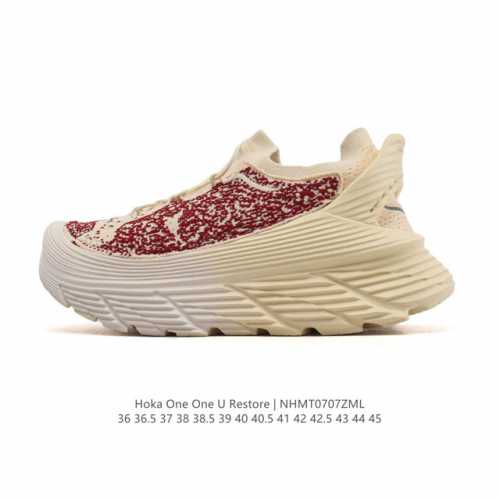 公司级 Hoka One One Restore 弹性舒适减震防滑 低帮 涉溪鞋 休闲跑步鞋 男女同款 一脚蹬 厚底增高运动跑步鞋。简评一下：1.做工：很细致，