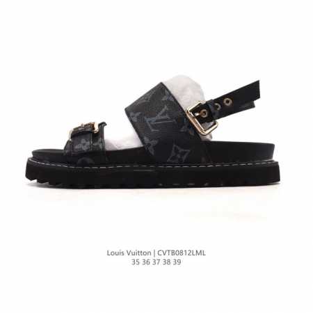Lv 路易威登Louis Vuitton 大Logo印花 厚底增高休闲凉鞋 众多明星网红上脚 鞋面采用牛皮材质 扣饰经过防氧化防腐蚀处理 原版大扣 并非市场上的 - 点击图像关闭