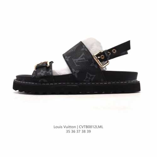 Lv 路易威登Louis Vuitton 大Logo印花 厚底增高休闲凉鞋 众多明星网红上脚 鞋面采用牛皮材质 扣饰经过防氧化防腐蚀处理 原版大扣 并非市场上的